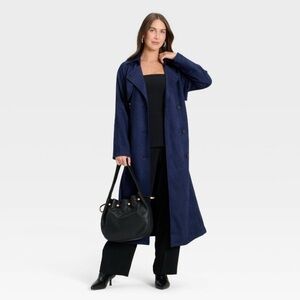 Elegant Navy Blue Long Coat